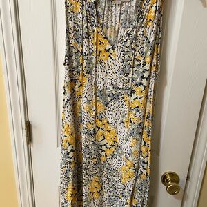 LOFT Size Large ☀️ Floral Sleeveless Midi Dress w POCKETS